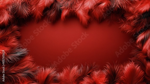 Soft red heart nestled in fluffy orange fur background for cozy Valentines Da...