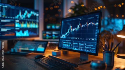 Wallpaper Mural Trading Desk with Monitors Displaying Market Data Torontodigital.ca