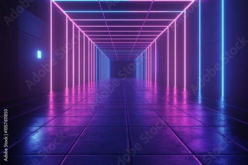 Digital representation of a blue vortex tunnel with glowing grid patterns in ...