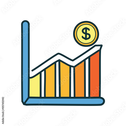 Financial growth chart. Rising profits, increasing revenue.  Illustrates financial success and upward trend.
