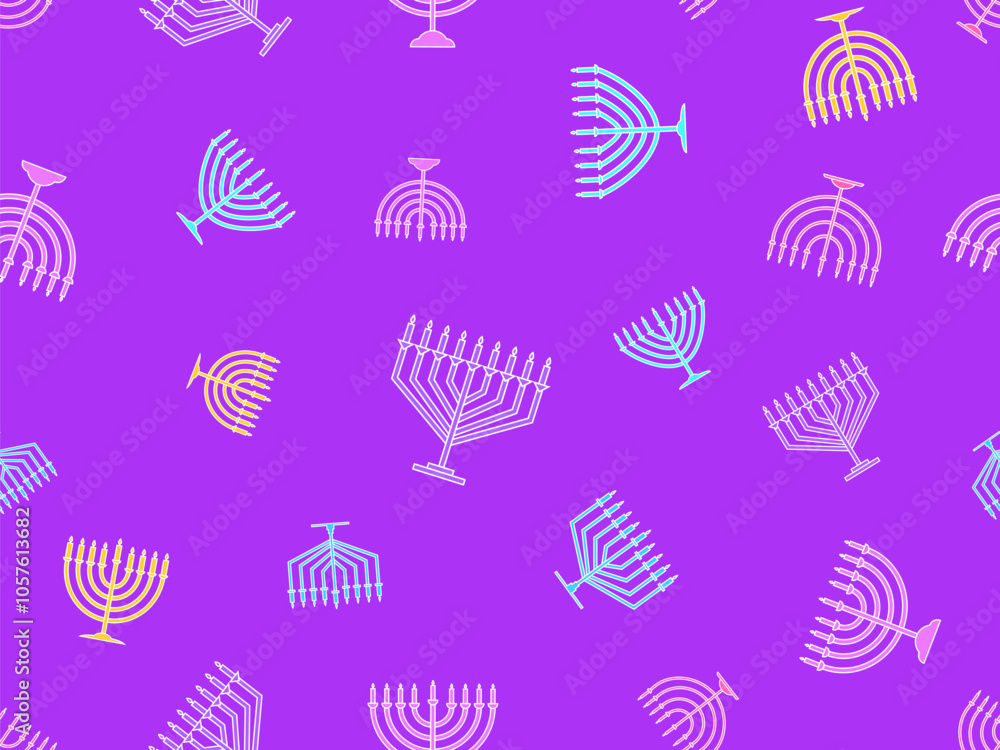 Hanukkah seamless pattern with menorah with nine candle. Jewish festival background for brochures, banners and wrapping paper. Vector illustration Hanukkah seamless pattern with menorah with nine candle. Jewish festival background for brochures, banners and wrapping paper. Vector illustration