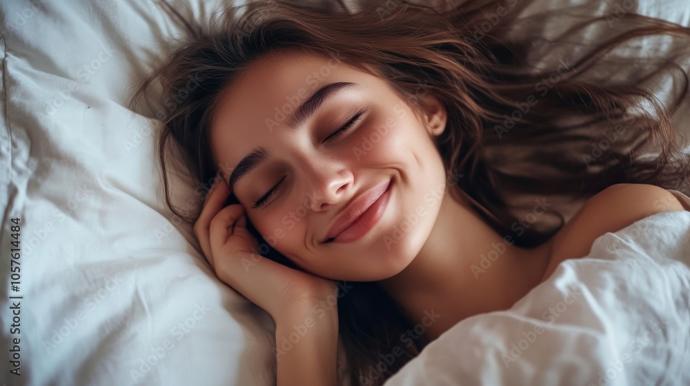 Smiling Woman Sleeping in Bed Smiling Woman Sleeping in Bed