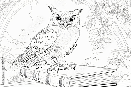 Wallpaper Mural coloring page of wise owl perched on ancient tome, line art Torontodigital.ca