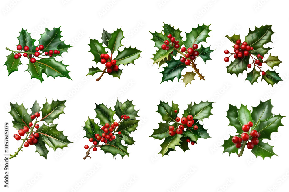 Festive Holly Leaf and Berry Set Festive Holly Leaf and Berry Set