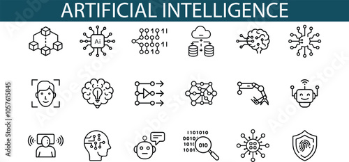 Artificial Intelligence Icons Set Machine Learning, Deep Learning, Data Analysis