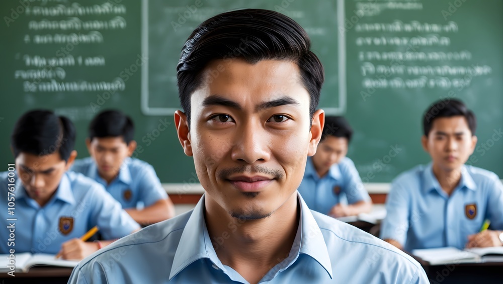 Proud Thai Male Student in Classroom Setting Proud Thai Male Student in Classroom Setting