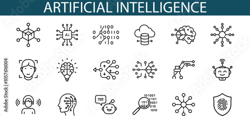 Artificial Intelligence Icons Technology, Machine Learning, Data Analysis