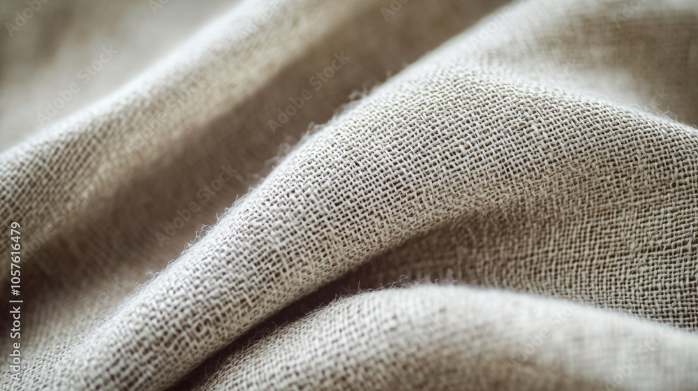 Fototapeta premium Natural Linen Fabric Texture Background Close Up Shot of Wrinkled Textile