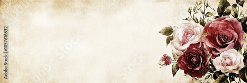 Vintage Roses on Beige Textured Background