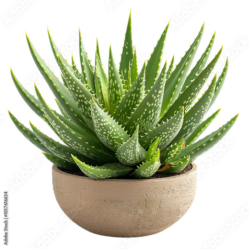 Serene Succulent: Vibrant Green Aloe Vera Plant in Earthy Ceramic Pot