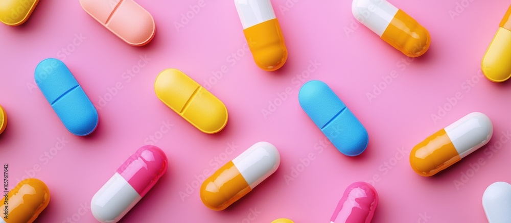 Coloful Medicine Pills And Capsules Flat Lay Close Up Coloful Medicine Pills And Capsules Flat Lay Close Up