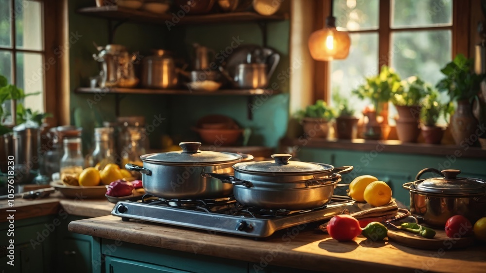 Classic kitchen treasures featuring retro cookware, charming utensils, and vintage appliances, perfect for adding rustic charm and timeless aesthetics to nostalgic home decor. Classic kitchen treasures featuring retro cookware, charming utensils, and vintage appliances, perfect for adding rustic charm and timeless aesthetics to nostalgic home decor.