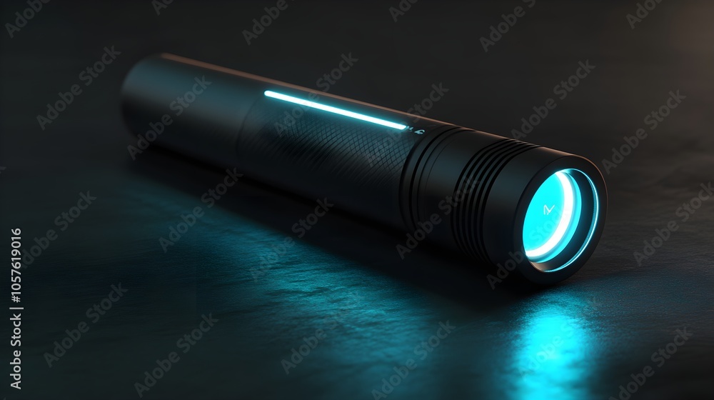 Futuristic Black Flashlight with Blue Light Futuristic Black Flashlight with Blue Light