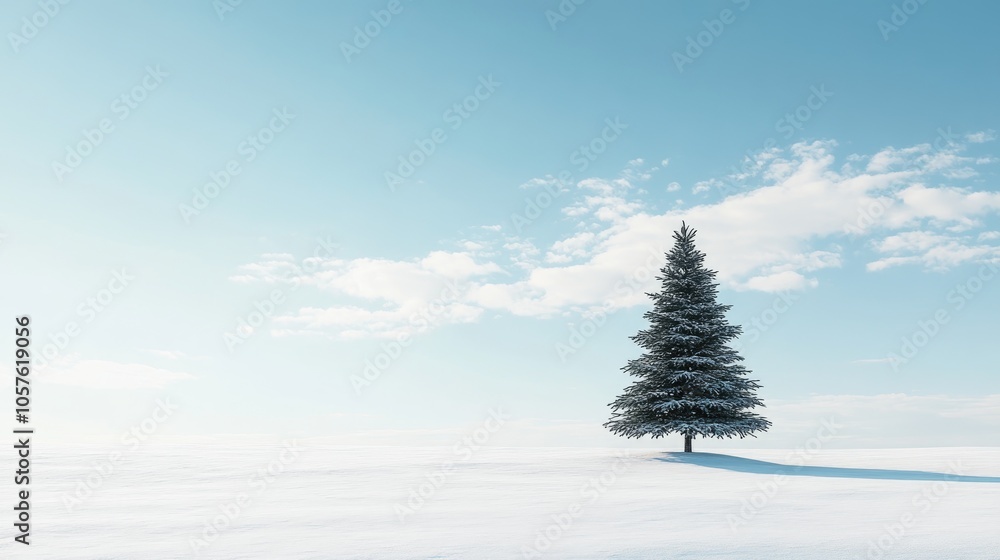 Christmas tree standing alone in a serene snowy landscape ideal for a greeting card design featuring space for messages during the holiday season Christmas tree standing alone in a serene snowy landscape ideal for a greeting card design featuring space for messages during the holiday season