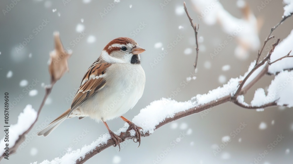 Obraz premium A bird perched on a snow covered branch