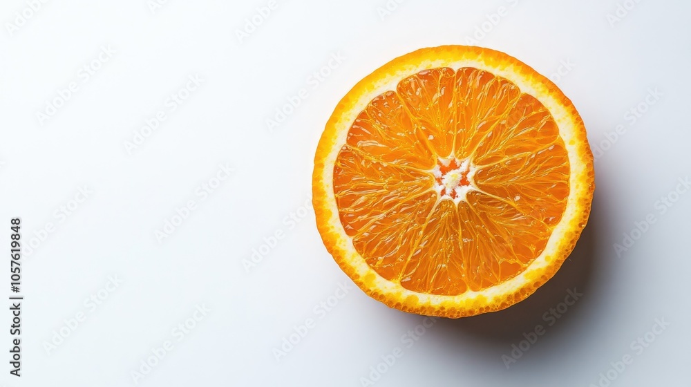 A fresh orange citrus sliced in half set against a plain white background complete with an integrated clipping path A fresh orange citrus sliced in half set against a plain white background complete with an integrated clipping path