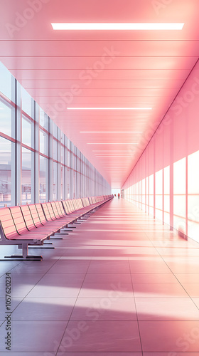 Empty Airport Security Line in Bright Interior