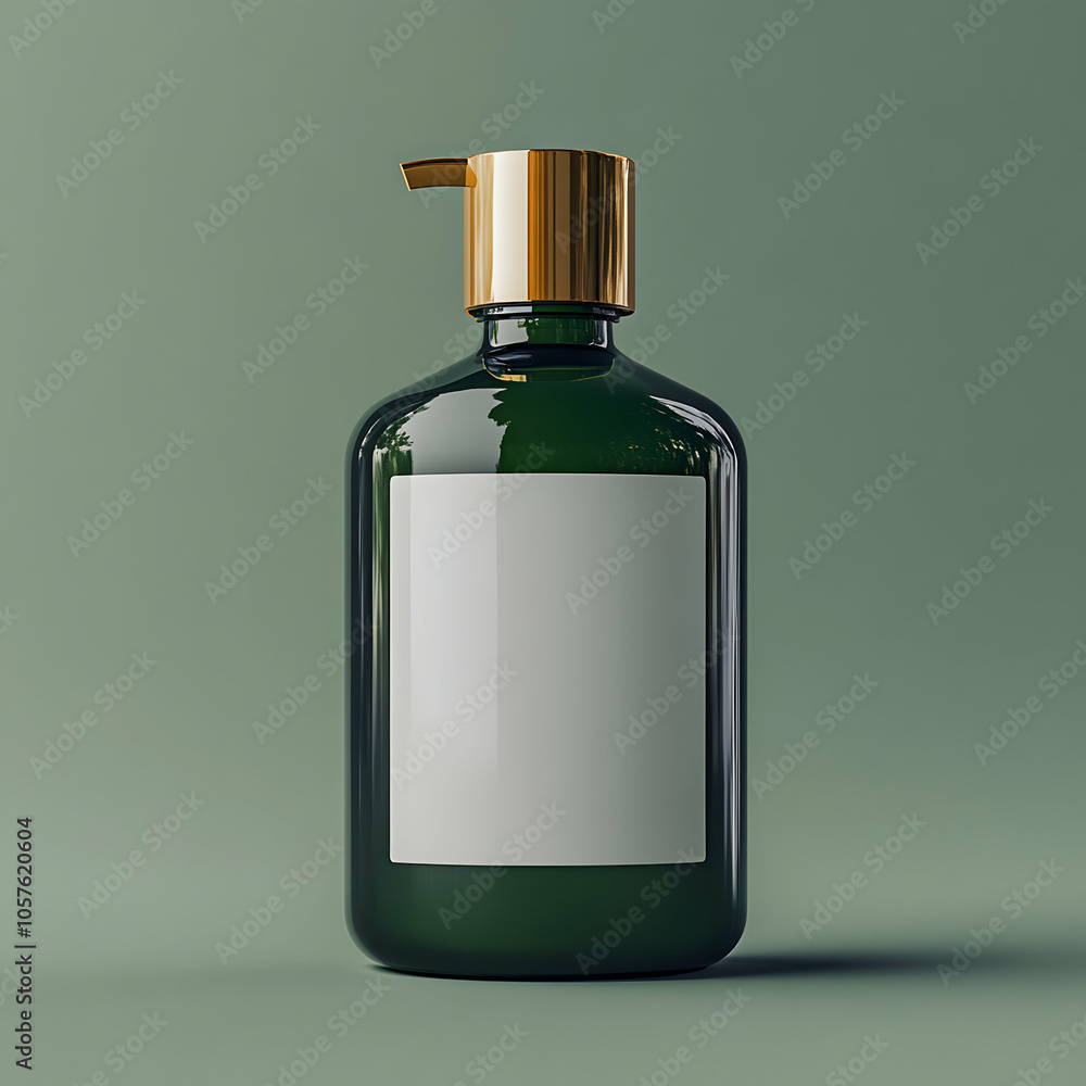Minimalist Dark Green Shampoo Bottle on Simple Background, Modern Aesthetic for Bath and Beauty Products Minimalist Dark Green Shampoo Bottle on Simple Background, Modern Aesthetic for Bath and Beauty Products