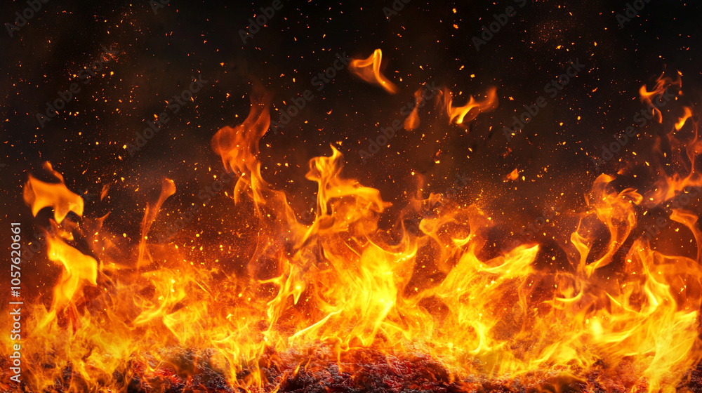 Fiery Inferno Background Hot Flames and Sparks on Black Fiery Inferno Background Hot Flames and Sparks on Black