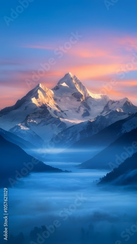 Majestic Snow Mountain Range at Sunrise with Cloudy Fog Mobile Wallpaper