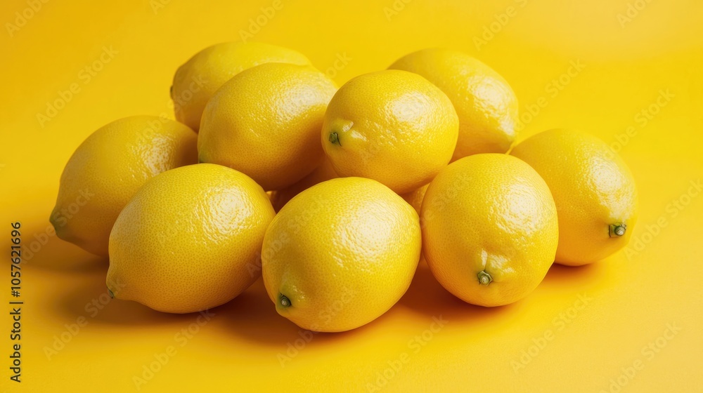 Bright Yellow Lemons Arranged in a Bold Minimalist Display on a Yellow Backdrop Bright Yellow Lemons Arranged in a Bold Minimalist Display on a Yellow Backdrop