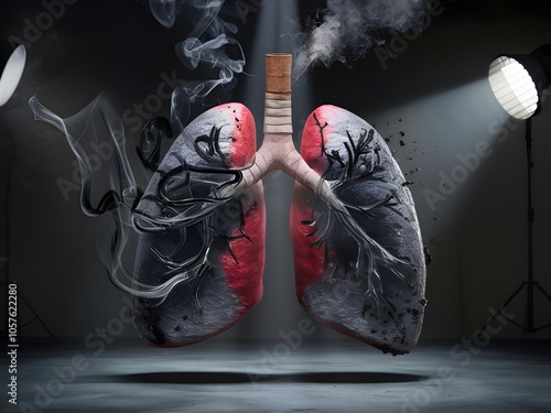 Illustration of Lungs Damaged by Tobacco Smoke