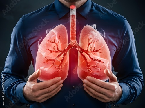 Cigarette Smoke Damaging Lungs - Health Impact Illustration with Human