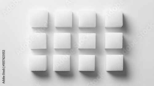 Collection of white sugar cube pairs isolated against a white backdrop