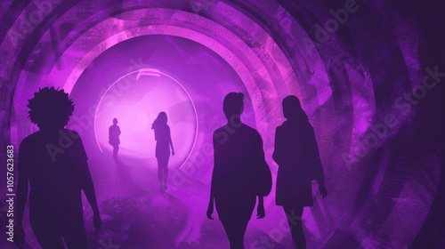 Illustration of Peer Pressure in Dark Purples with Tunnel Metaphors