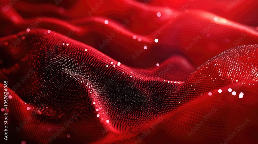 Abstract red satin texture with luxurious silk fabric layers featuring a wave of dots and woven lines for a visually captivating design Abstract red satin texture with luxurious silk fabric layers featuring a wave of dots and woven lines for a visually captivating design