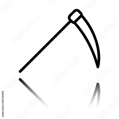 Scythe simple icon. Flat design. Black icon with mirror reflection. White background