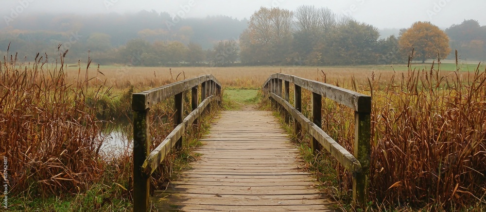 Fototapeta premium A Wooden Footbridge Over Fields