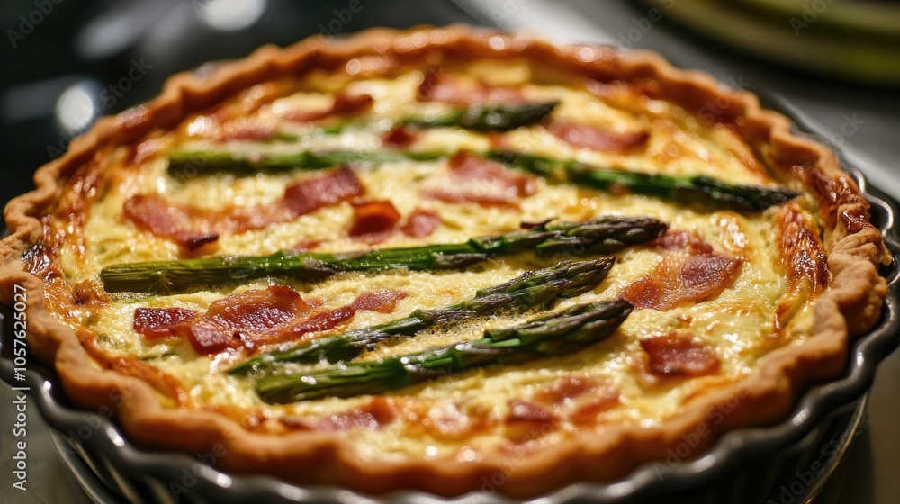 Asparagus quiche featuring pecorino cheese and bacon Asparagus quiche featuring pecorino cheese and bacon