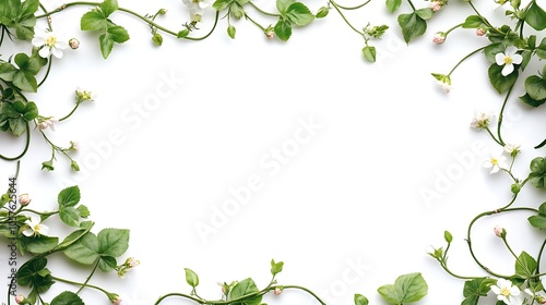 Wallpaper Mural White background with a frame of green vines and small white flowers. Torontodigital.ca