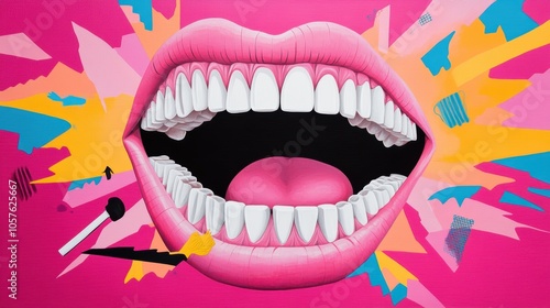 Wallpaper Mural A mouth, its teeth composed of dreams and desires, representing the raw creativity of the unconscious. Torontodigital.ca