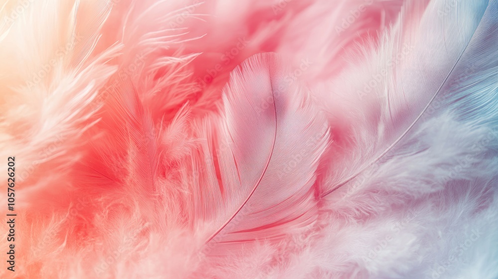 Soft pastel hued fluffy bird feathers for a decorative background Soft pastel hued fluffy bird feathers for a decorative background