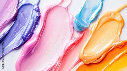 Vibrant gel textures in various colors set against a bright white backdrop