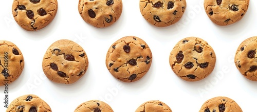 Tasty Homemade Cookies With Raisins On White Background Top View