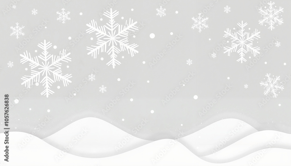 Minimalist winter background with white snowflakes and snow drifts Minimalist winter background with white snowflakes and snow drifts