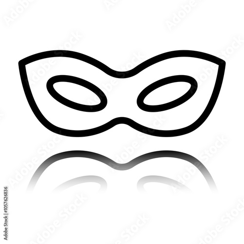 Mask simple icon. Flat design. Black icon with mirror reflection. White background