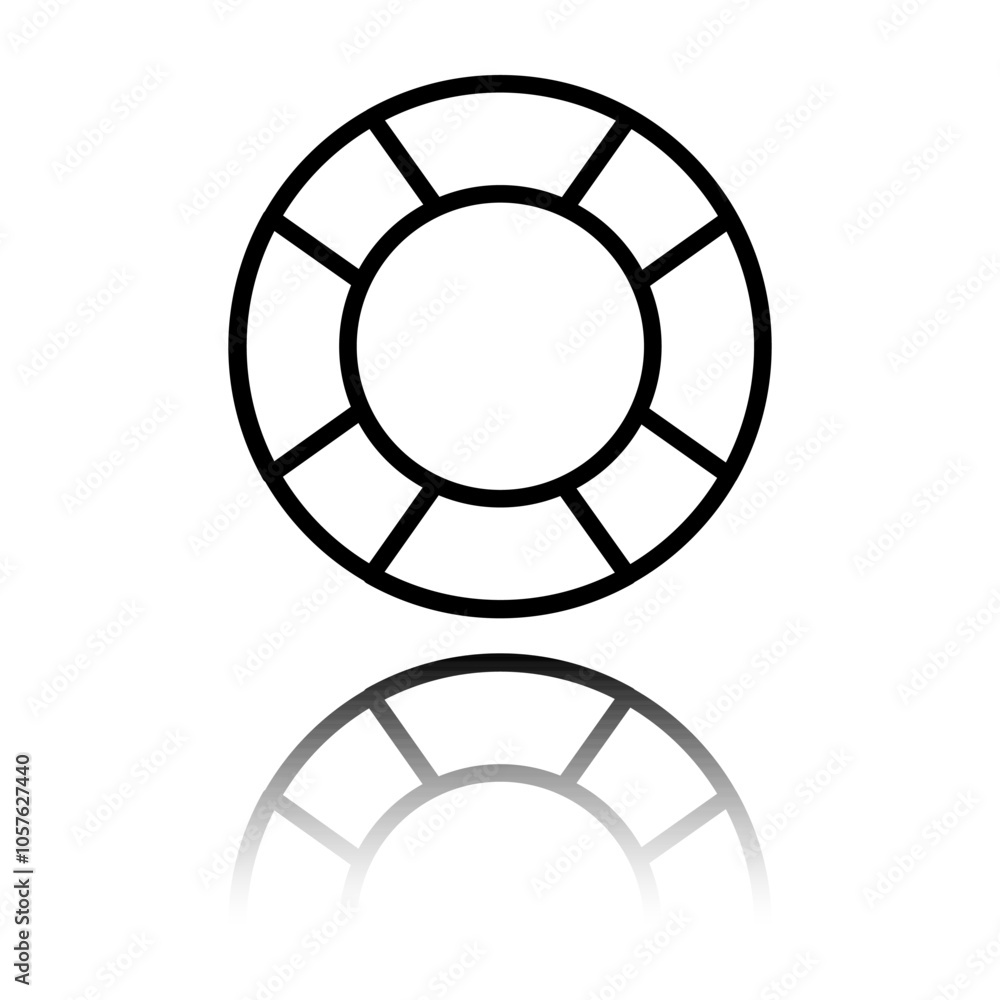 Lifebuoy simple icon. Flat design. Black icon with mirror reflection. White background Lifebuoy simple icon. Flat design. Black icon with mirror reflection. White background