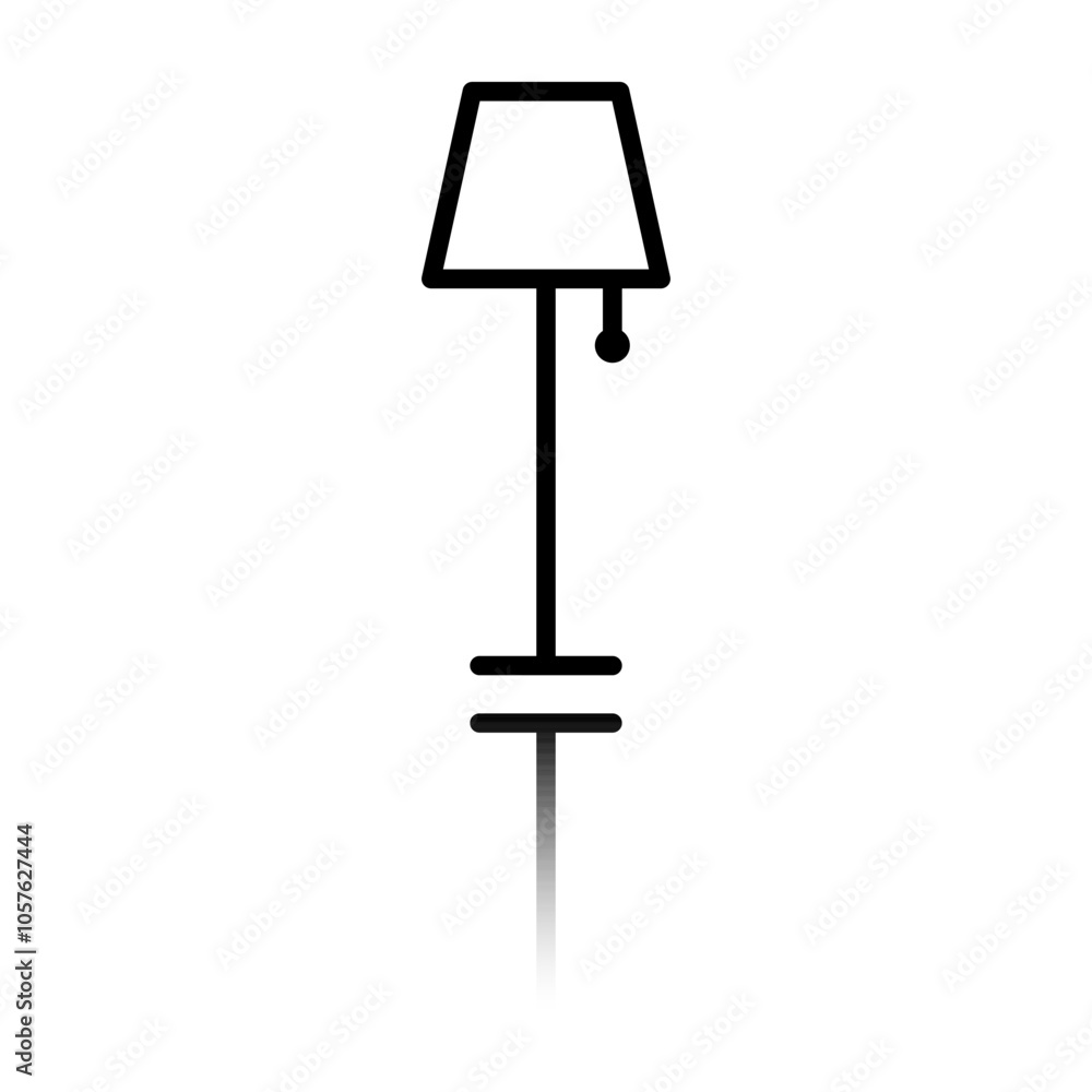 Lamp simple icon. Flat design. Black icon with mirror reflection. White background Lamp simple icon. Flat design. Black icon with mirror reflection. White background