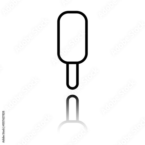 Icecream simple icon. Flat design. Black icon with mirror reflection. White background