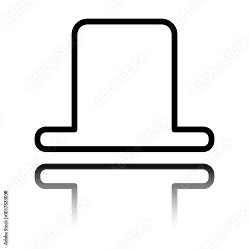 Hat simple icon. Flat design. Black icon with mirror reflection. White background