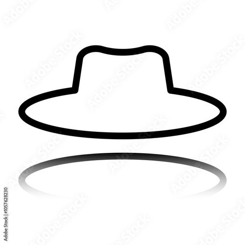 Hat simple icon vector. Flat design. Black icon with mirror reflection. White background