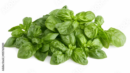 A fresh pile of basil leaves, commonly used in cooking and garnishing dishes.