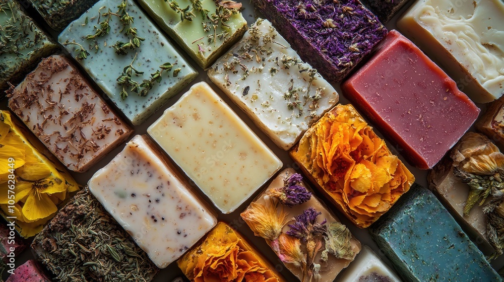 Herbal handmade soap bars featuring natural ingredients for spa and self care applications Herbal handmade soap bars featuring natural ingredients for spa and self care applications
