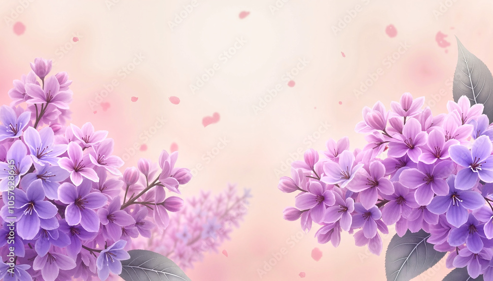 Fototapeta premium Delicate lilac flowers with soft pastel colors on a light background for elegant decor