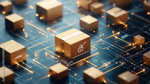 Warehouse management logistic technology concept. Real-time tracking display of packages in transit, logistics technology, GPS-powered visibility