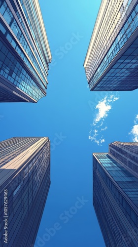 Aerial view of modern skyscrapers creating a striking crossing shape under a ...